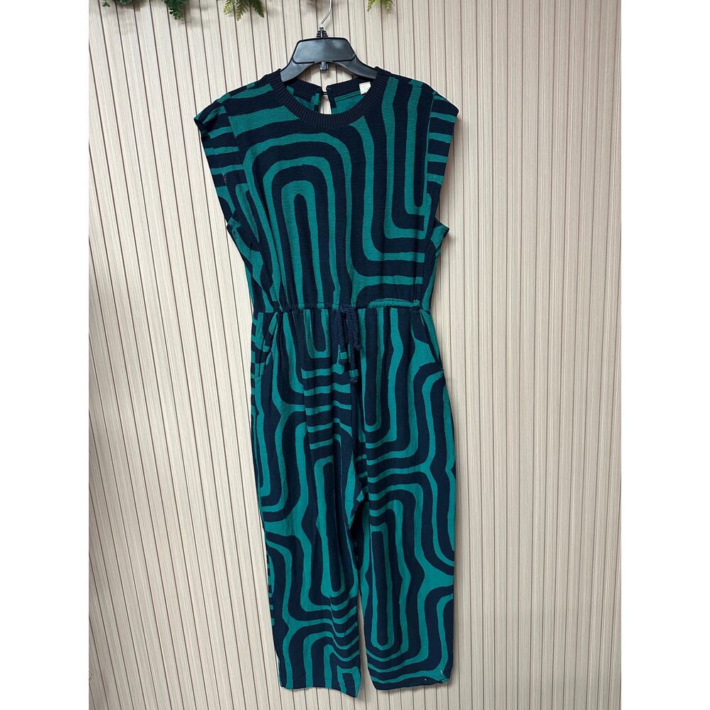 Marfinno Mono Viscose Printed Jumpsuit Teal & Navy Swirl Size L